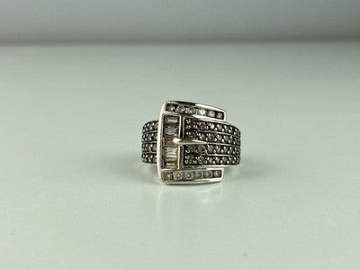 925 Sterling Silver CZ "Strap" Ring Size 7.5