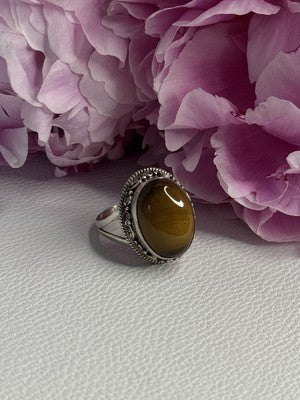 Vintage 925 Sterling Silver Tiger Eye Ring Size 9