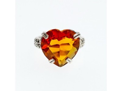925 Sterling Silver Heliodor & Marcasite "Heart" Ring Size 8.5