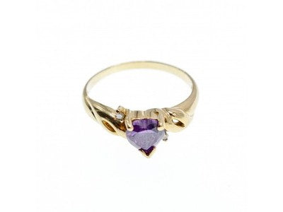 10K Yellow Gold Amethyst & Diamonds Heart Ring Size 6.75