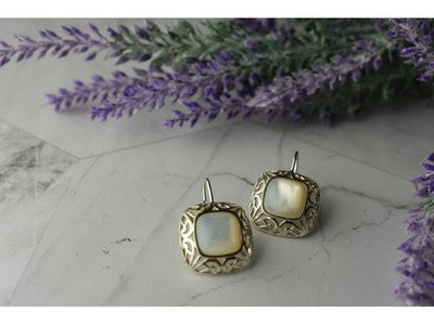 925 Sterling Silver Mother Of Pearl "Openwork" Earrings