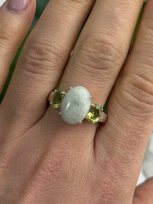 Joy 925 Sterling Silver Jade & Peridot Ring Size 10