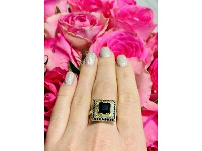 925 Sterling Silver Sapphire & CZ Ring Size 8