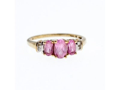 10K Yellow Gold Pink Topaz & Diamonds Ring Size 6.5