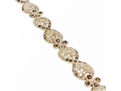 925 Sterling Silver Marcasites Openwork Bracelet Size 7 IN