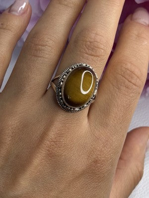 Vintage 925 Sterling Silver Tiger Eye Ring Size 9