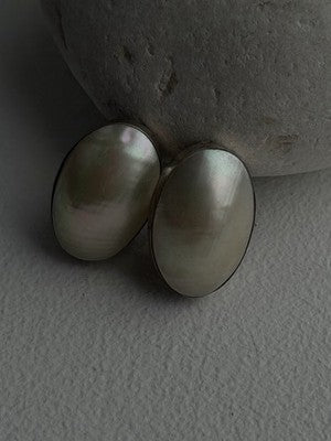 Vintage Clip-On 925 Sterling White Mother of Pearl Abalone Silver Earrings
