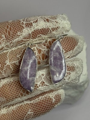 925 Sterling Silver Lepidolite Earrings Length 2 Inch