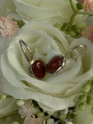 925 Sterling Silver Carnelian Earrings Length 0.70 Inch