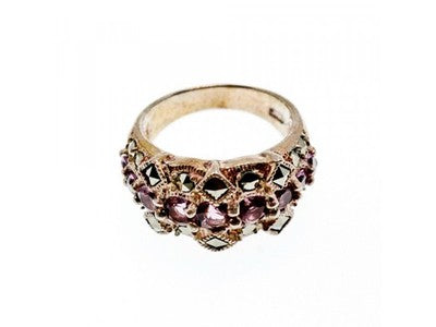 925 Sterling Silver Iolite & Marcasite Ring Size 6.5