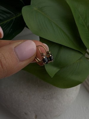 10K Yellow Gold Dark Blue Sapphire & Diamond Lever back Earrings