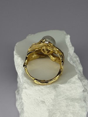 925 Sterling Silver Gold Plated Pearl Ring Size Adjustable