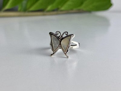 925 Sterling Silver Mother Of Pearl "Butterfly" Ring Size 8.5