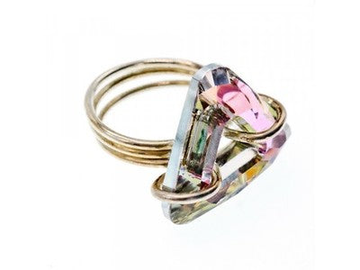 925 Sterling Silver Multicolor Jewelry Glass Ring Size 6.5 Italy