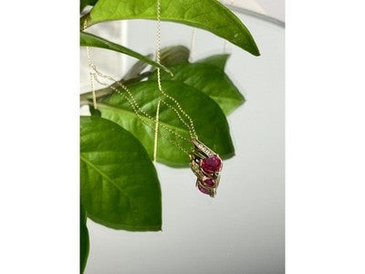 10K Yellow Gold Ruby & Diamonds Heart Chain With Pendant