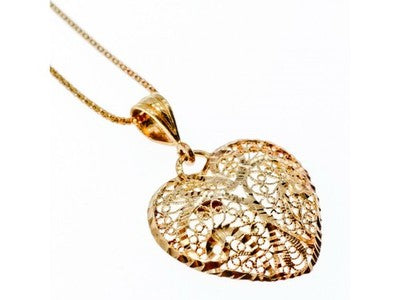 925 Sterling Silver Gold Plated "Openwork Heart" Chain With Pendant