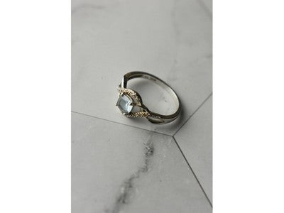 925 Sterling Silver Blue Spinel & CZ Ring Size 9