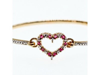 925 Sterling Silver Gold Plated Pink Topaz "Heart" Bracelet