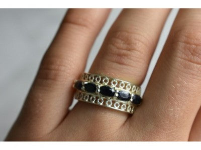 925 Sterling Silver Sapphires Openwork Ring Size 6.5