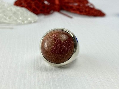 925 Sterling Silver Aventurine Ring Size 6.5