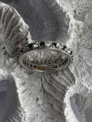 925 Sterling Silver White & Green Cz Band Ring Size 6