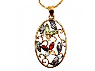 925 Sterling Silver Gold Plated Multi Gemstones Chain With Pendant