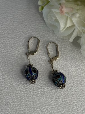 Antique Art Deco 925 Sterling Silver Unique Enamel Earrings Length 1.50 Inch