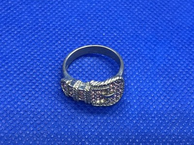 925 Sterling Silver Pink Quartz "Belt" Ring Size 8