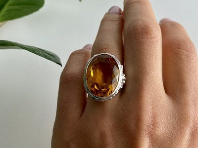 925 Sterling Silver Jewelry Glass Ring Size 6.5