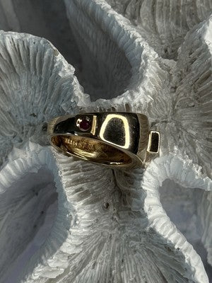 925 Sterling Silver Gold Plated Beryl & Ruby Ring Size 7