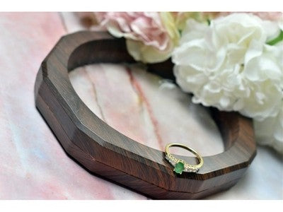10K Yellow Gold Emerald & Colorless Spinel Ring Size 6.25