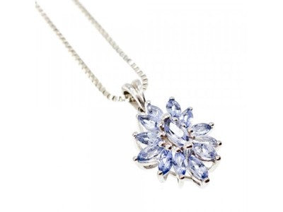 925 Sterling Silver Tanzanites "Flower" Chain With Pendant