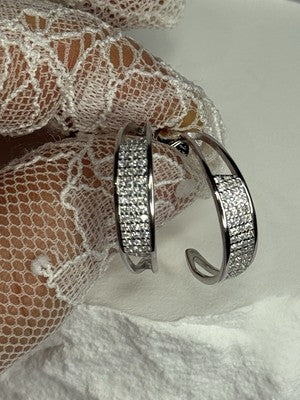 925 Sterling Silver Elegant CZ Earrings Length 0.76