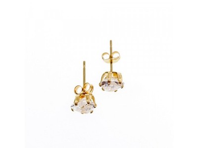 14K Yellow Gold CZ Hearts Earrings