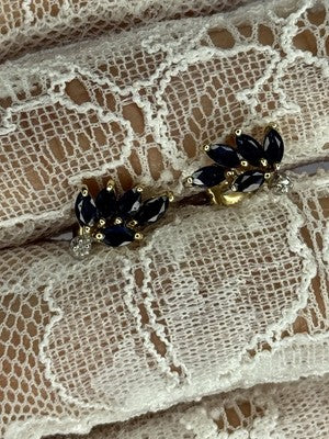 14K Yellow Gold Sapphire & Diamond Dream Earrings Length 0.4 Inch