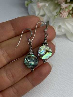 925 Sterling Silver Abalone Earrings Length 1.60 Inch