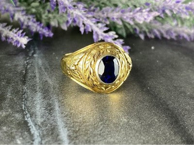 Men'S 925 Sterling Silver Gold Plated Sapphire Ring Size 12.5