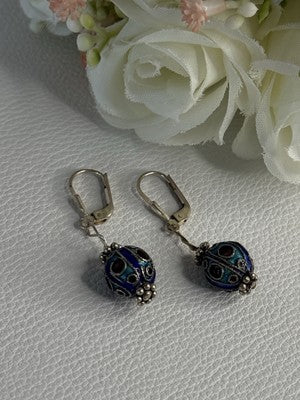 Antique Art Deco 925 Sterling Silver Unique Enamel Earrings Length 1.50 Inch