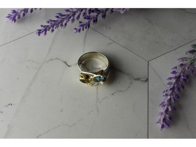 925 Sterling Silver Blue Spinel, Pearl & Peridot Ring Size 5.5
