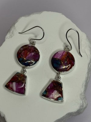 925 Sterling Silver Pink Oyster Turquoise Earrings Length 2 Inch