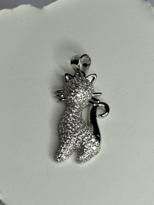 925 Sterling Silver Cat CZ Pendant Length 1.3 Inch