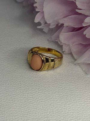 925 Sterling Silver Gold Plated Coral Ring Size 9