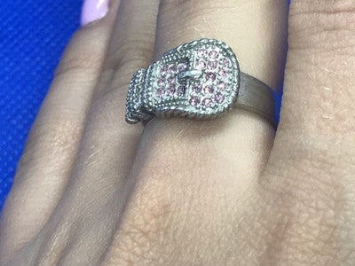 925 Sterling Silver Pink Quartz "Belt" Ring Size 8