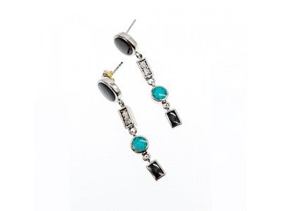 925 Sterling Silver Onyx, Opal & CZ Earrings