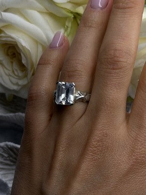 Art Deco Style 925 Sterling Silver Clear Cz Ring Size 7