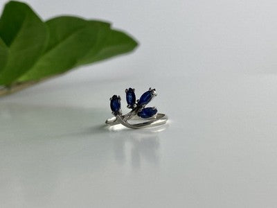 925 Sterling Silver Sapphires Ring Size 6.5