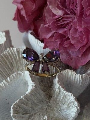 925 Sterling Silver Gold Plated Bow Cz Ring Size 10