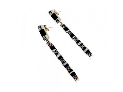 925 Sterling Silver Black Nephrite & Marcasites Earrings