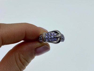 925 Sterling Silver CZ "Belt" Ring Size 6.5