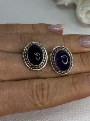 925 Sterling Silver Amethyst Earrings Length 0.75 Inch